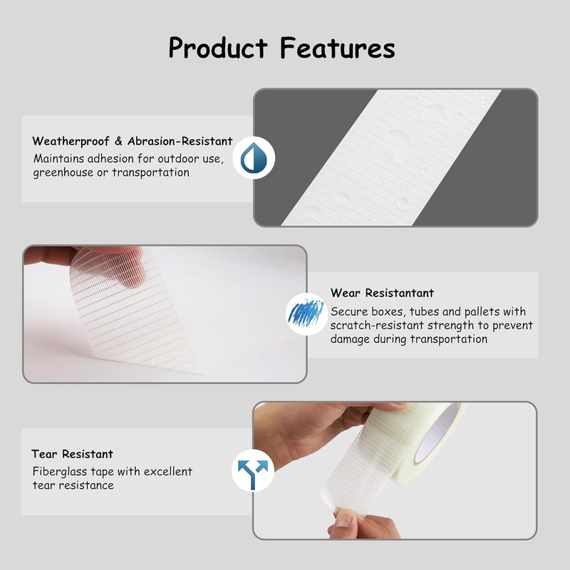 Lichamp 1" & 2" Fiberglass Strapping Tape, 4 Rolls 240 yd Heavy Duty Reinforced, Transparent Packing Tape for Boxes, Moving, Warehouse - Image 2
